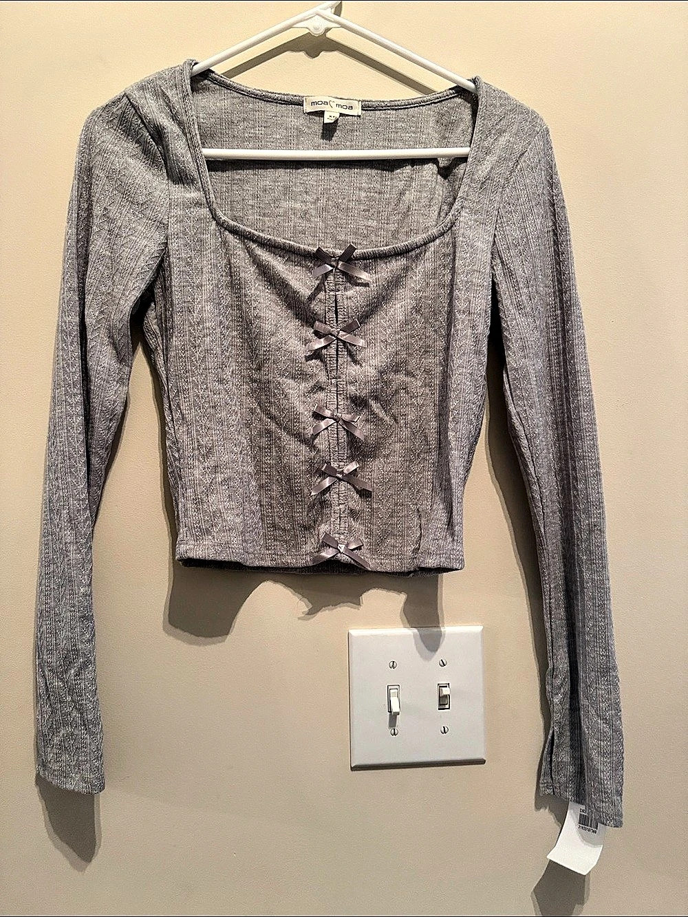 moa moa Lace-Up Gray Top Size XS NWT